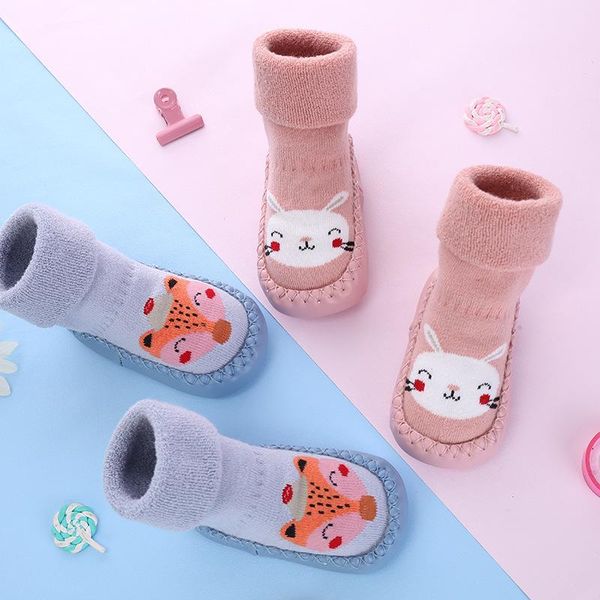 

socks baby winter animals print toddler girls boys cartoon animal thick warm anti-slip slippers, Pink;yellow