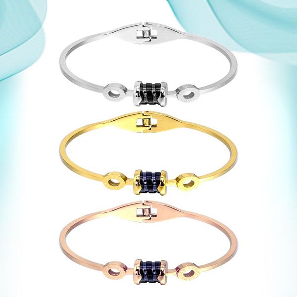 

bangle stainless steel bangles roman numeral design gold bracelet customized for women girls making charms jewelry party gifts, Black