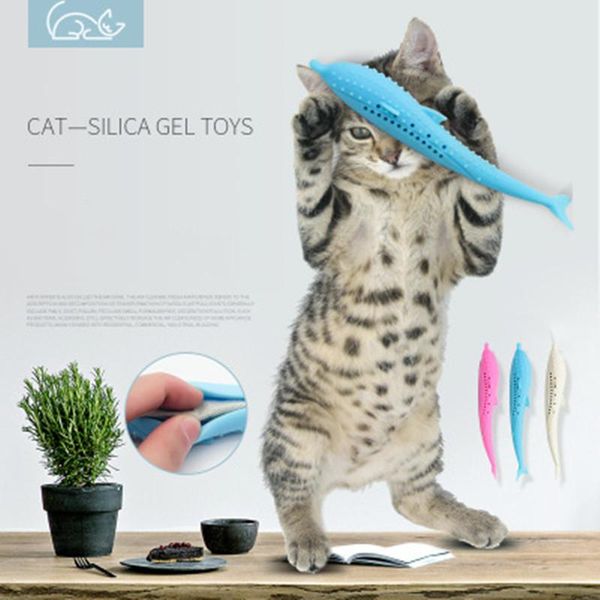 

cat toys pet toothbrush teeth cleaning toy mint silicone fish small dolphin molar rod