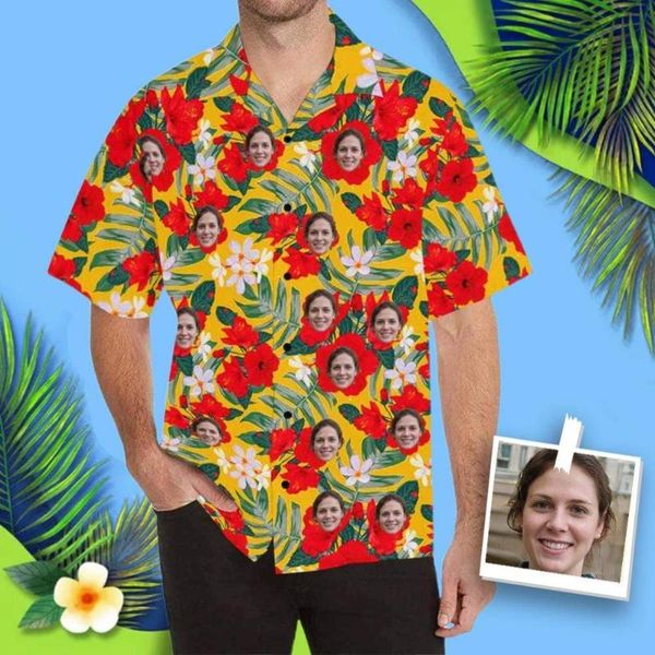 

men's casual shirts yescustom t-shirt bright-colored flowers logo custom face cardigan beach tee printed oversize party hawaiian shirt, White;black