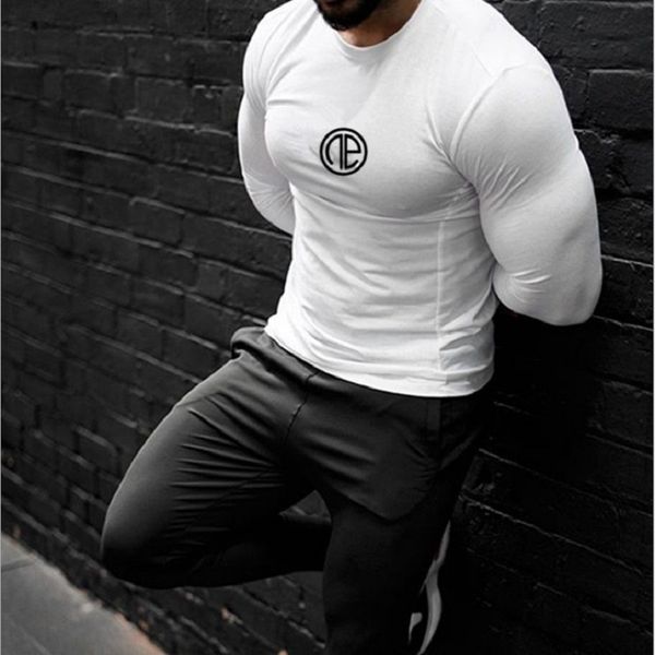 

t shirts quick dry mens compression fitness t-shirt sport long sleeve bodybuilding tights gym running shirt men workout clothes, White;black