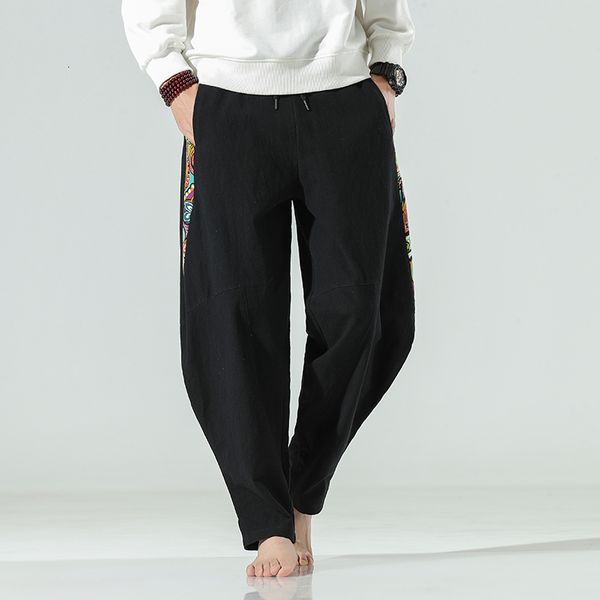 

pant cotton linen joggers streetwear sweatpants harem pants men trousers 5xl spring, Black