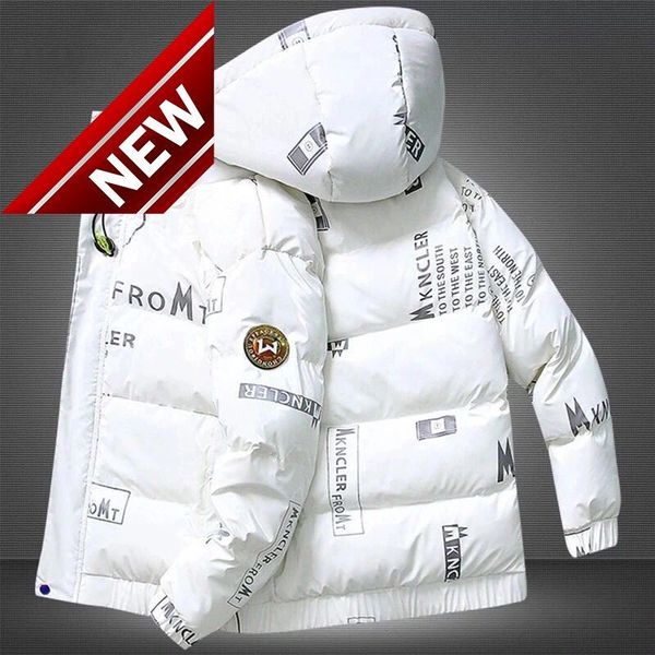 

white duck down jacket men's winter korean version of the trend thickening short shiny coat casual youth stand-up collar men, Black