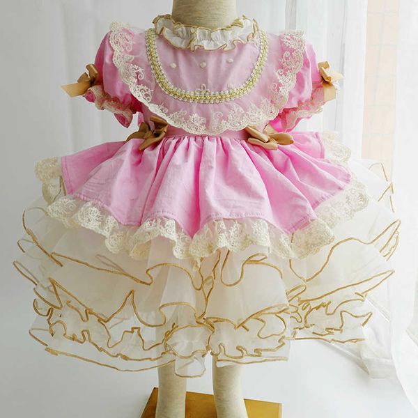 Vestito dal bambino spagnolo Ragazza Abiti reali turchi Infantile Lolita Principessa Abito da ballo Bambini Bambino Velluto Compleanno Abiti rosa 210615