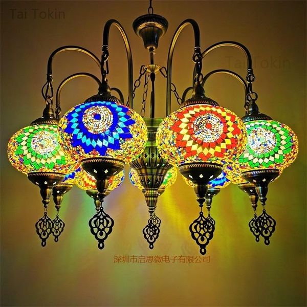 

7/9 heads big size turkish mosaic chandelier lamp vintage art deco handcrafted lamparas de mesa glass romantic light chandeliers