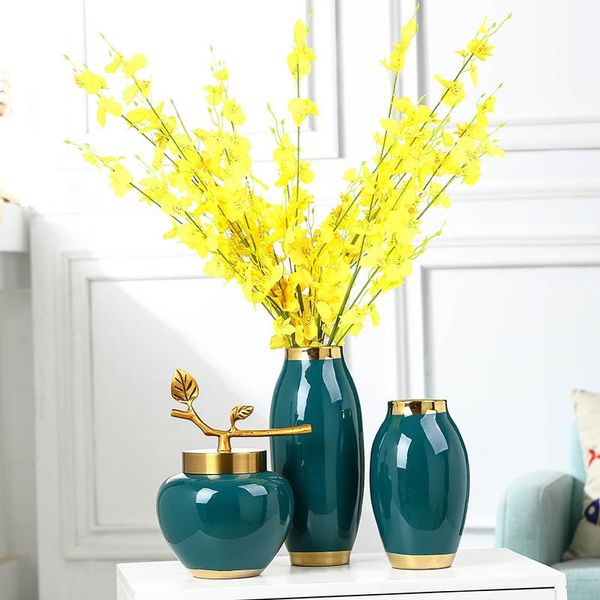

vases european modern style glazed blue gold line ceramic porcelain flower vase for home ornament insert craft