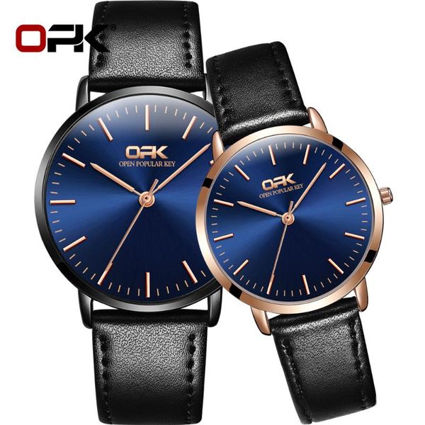 

wristwatches opk classic couple leather watch quartz clock waterproof ultra-thin dial fashion casual business date, Slivery;brown