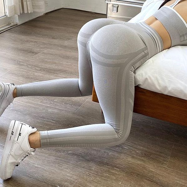 

women's leggings high-waist seamless fitness pants elastic tight hip sports, Black