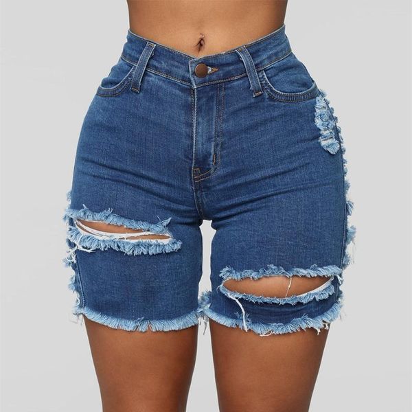 

vintage high waist hole jeans shorts ladies plus size women's skinny denim adisputent summer fashion women, Blue