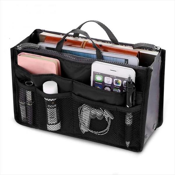 

1 2 3pcs fashion cosmetic bags makeup large capacity nylon storage bag travel insert organizer handbag purse black