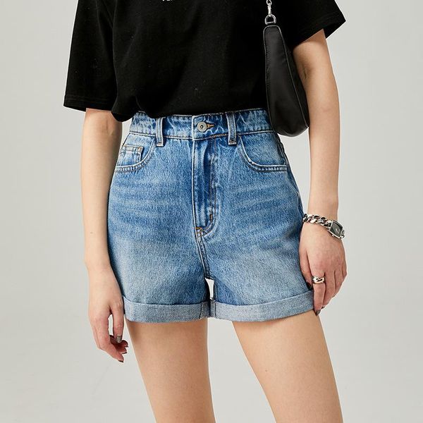

women's jeans 2021 summer high waist slim straight denim shorts, Blue