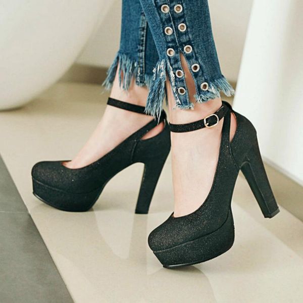 

dress shoes ankle strap platform women's high heels luxury silver black gold pumps fashion office party wedding woman