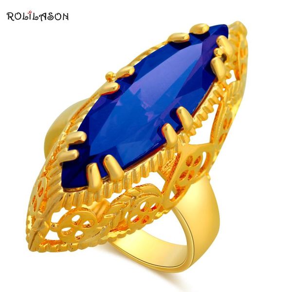 

wedding rings rolilason royal blue zircon gold tone engagement fashion jewelry for women luxury usa size #7#8#9#10#11 jr2138, Slivery;golden