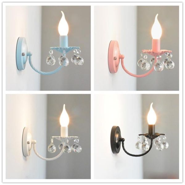 

wall lamp korean pink crystal lamps princess room girl bedroom color decor children's bedside nordic macaron lights