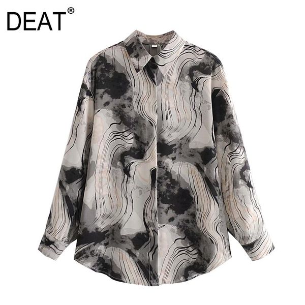 

[deat] 2021 spring autumn fashion tide blouse turn-down collar printing single-breasted long sleeve women's shirt 13w282 blouses & shir, White