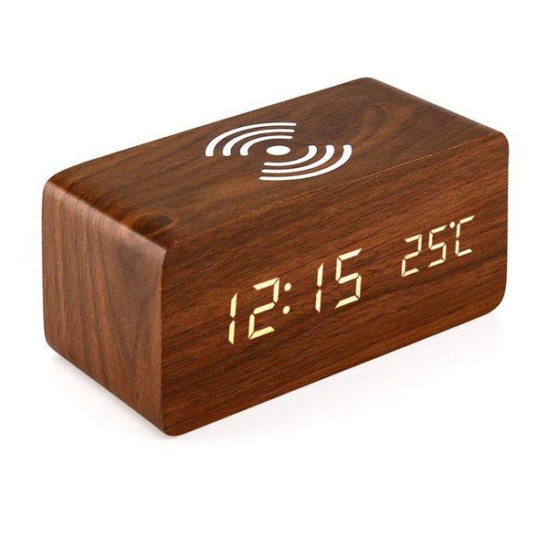 

other clocks & accessories alarm clock with for qi wireless charging pad compatible samsung wood led digital sound control function,