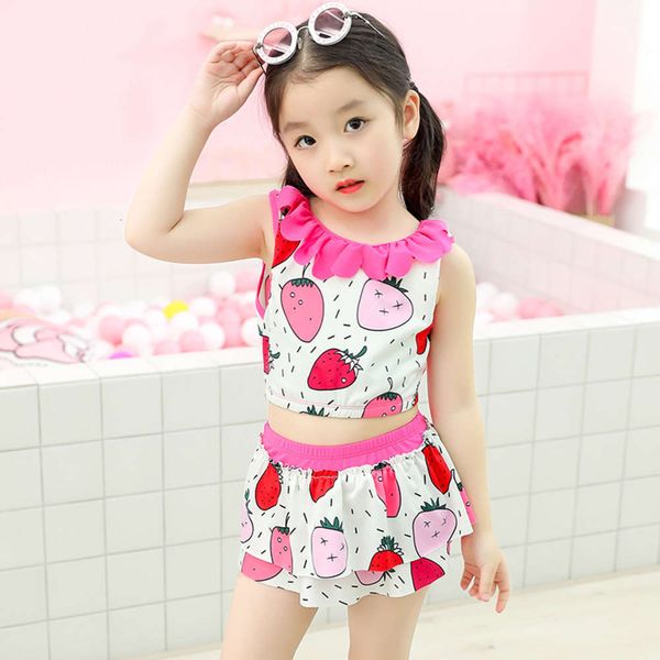 

ms swimsuit girls' cute split cartoon strawberry princess skirt baby middle and big children's bikini swimsuit, White;black