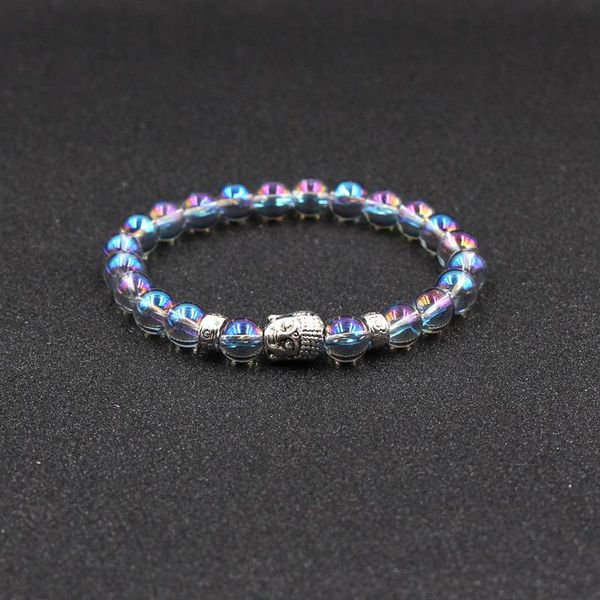 

beaded, strands 2021 natural stone single circle silver buddha elastic bracelet bracelets for women men jewelry feminina, Black