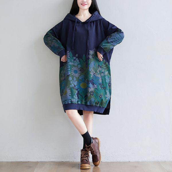 

hoodies vintage woman loose boho stamina long sleeve dress robes oversized cotton casual linen dress263, Black