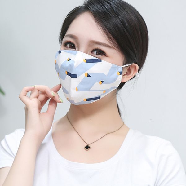 

three double layer dimensional cotton printing hanging ear adjustable geometry washable mask