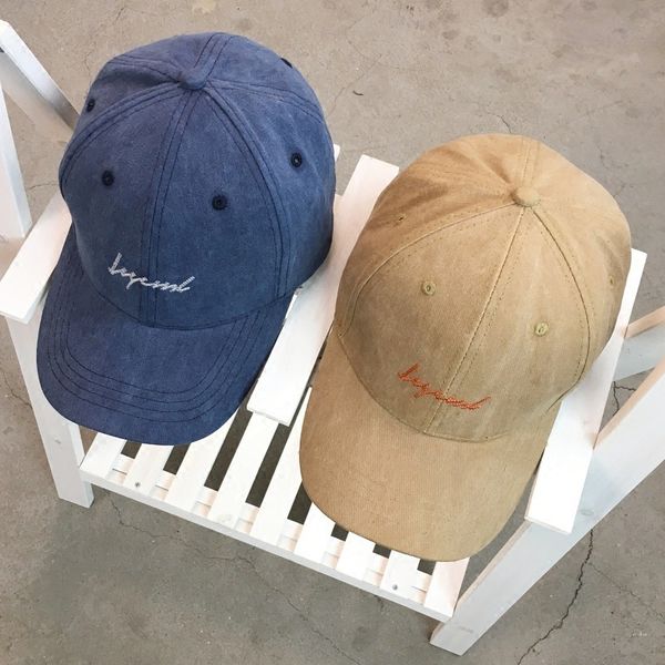 

liangfang chaoren korean letter black children new wash old baseball cap man, Blue;gray