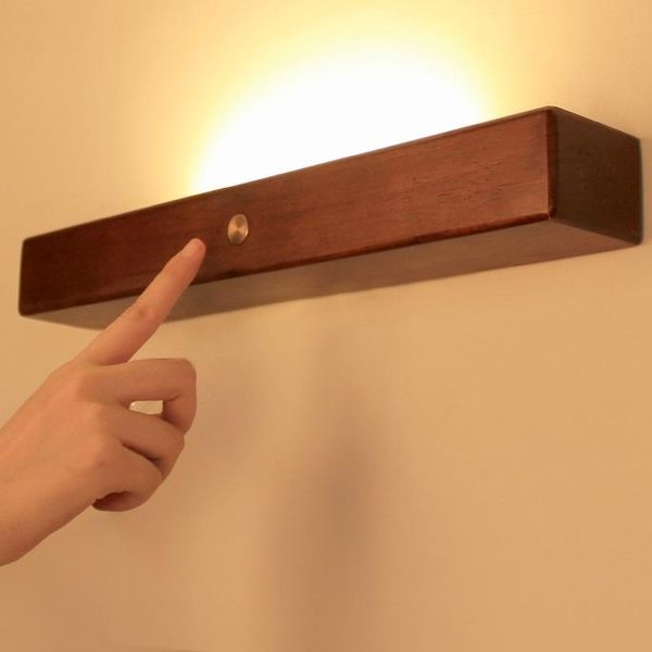 

wall lamp wood led light fixtures modern sconces bedroom creative square touch switch copper lampara pared beside wandlamp