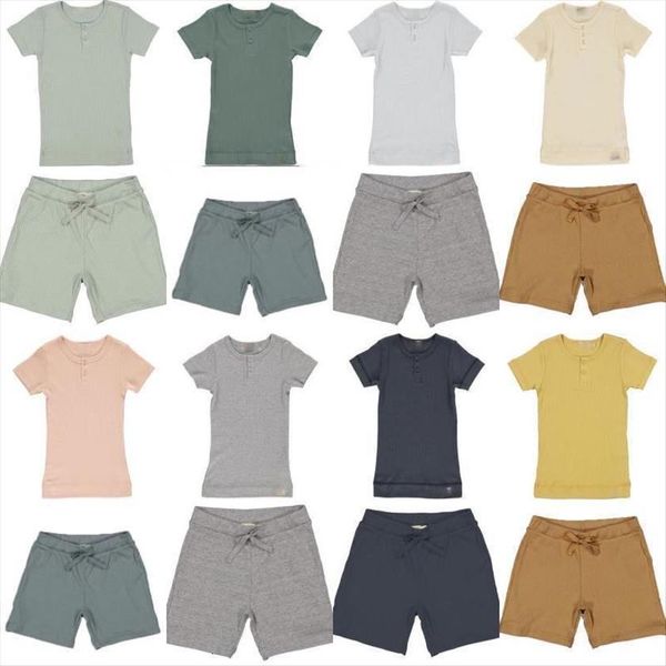 

spring and summer mar boy girl bottoming shirt shorts sets cotton comfortable solid color childrens short sleeved t, White