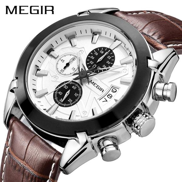 

wristwatches megir men quartz watch waterproof luminous chronograph watches man clock army military sport male reloj hombre 2021g, Slivery;brown