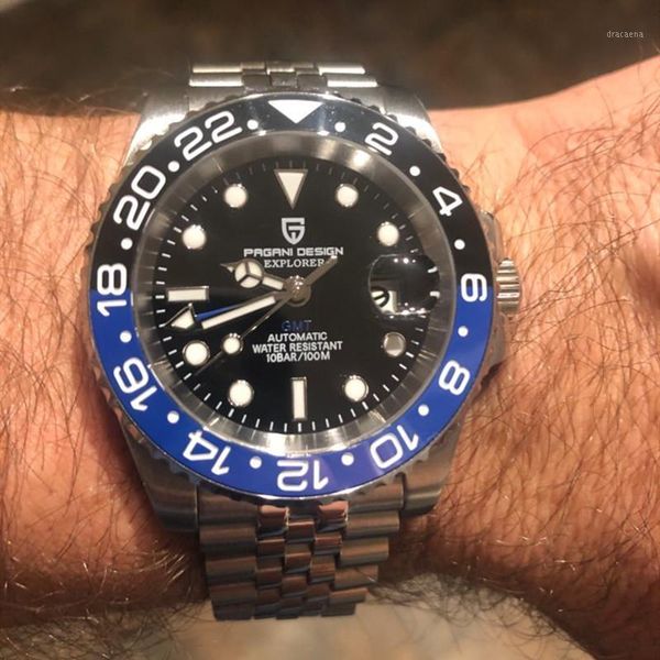 

luminous sapphire gmt watch mechanical men's waterproof sports luxury automatic brand jubilee strap watches clock wristwatches, Slivery;brown