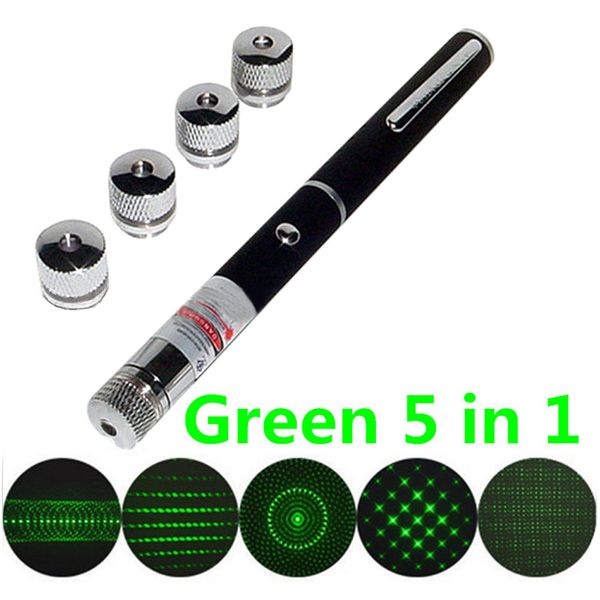 Präsentationsfernbedienung, Mini-Stift, kabelloser grüner Laserpointer, 532 nm, 5-in-1-Power-Point-Präsentator mit Sternkopf-Kaleido-Scope-Licht, AAA-Batteriebetrieb