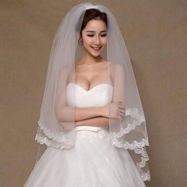 

bridal veils fashion 2 layer veil beautiful white ivory short lace edge wedding with comb for accessories, Black