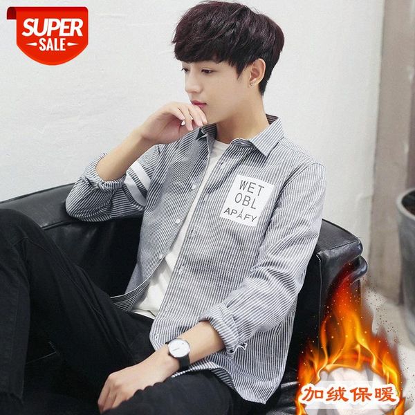 

winter thickened plus velvet long-sleeved shirt men's korean version of slim warm shirts for teenagers student cardigan #j90x, White;black