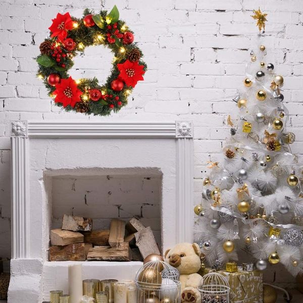 

decorative flowers & wreaths spruce christmas wreath with led light front door hanging garland designed lifelike greeneries and various deco