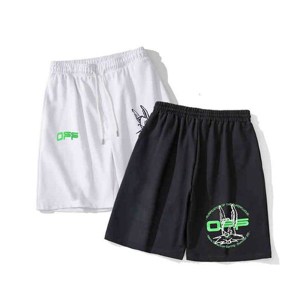 

point off five summer new pants tide brand ow leisure sports rabbit printed male and female couple shorts cloth, Black