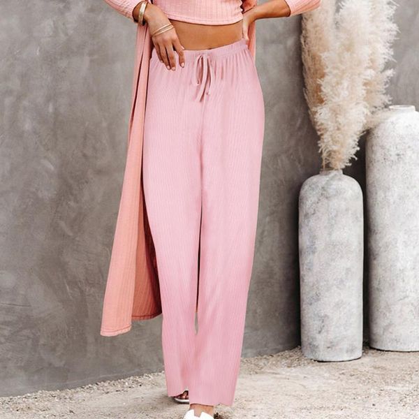 

women's pants & capris women loose basic all-match trousers casual 2021 summer trendy elastic waist wide leg lace-up leisure female, Black;white