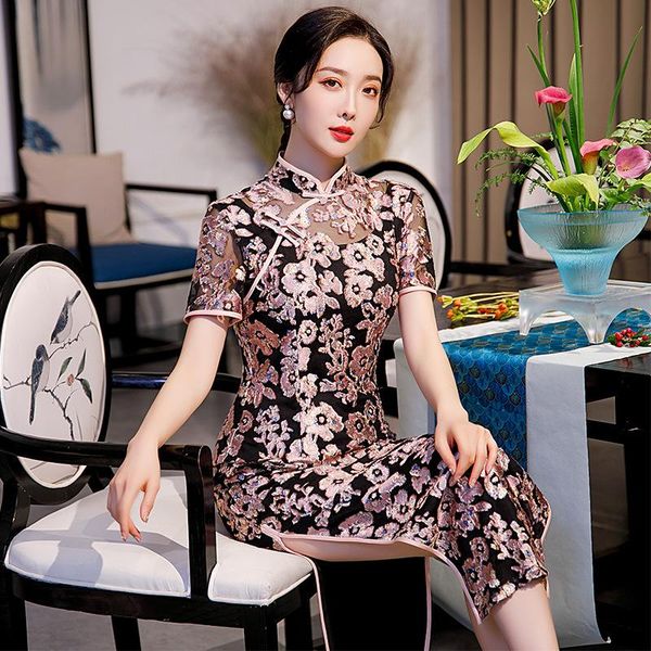 

ethnic clothing women classic cheongsam vintage button traditional chinese slim long evening dress autumn vestidos mandarin collar qipa, Red