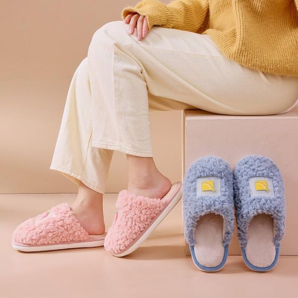 

slippers cotton winter home indoor lovely shoes fleece warm non-slip, Black
