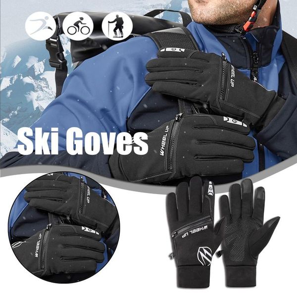 

touch-screen bike gloves winter thermal windproof warm full finger cycling glove anti-slip men women outdoor bicycle, Black