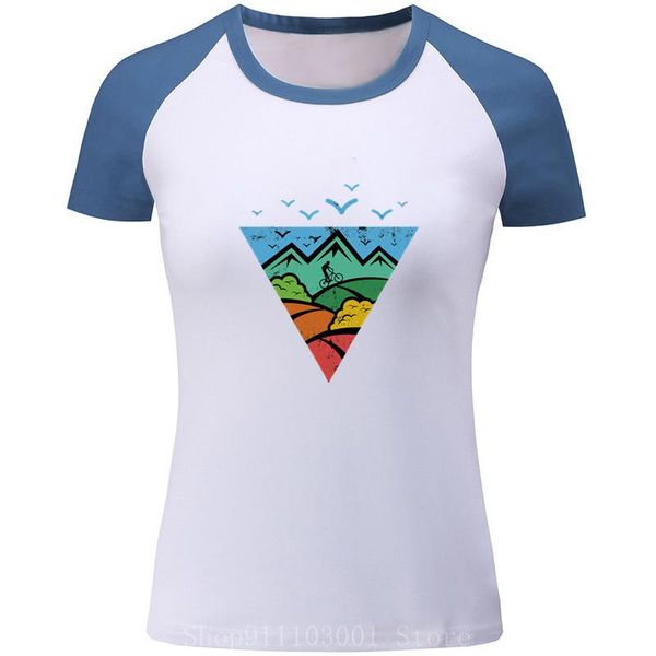 

summer casual mountain bike women t-shirt fashion geometric triangle printed tshirts short sleeve t shirts basic tee women's, White