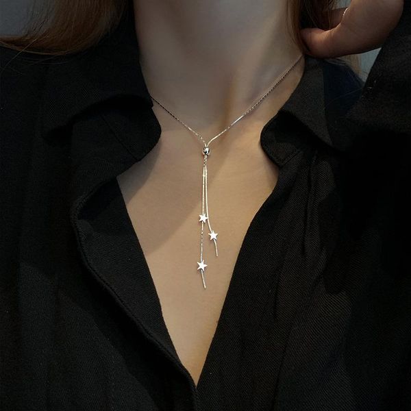 

pendant necklaces korea trendy necklace for women tassel star copper alloy silver color clavicle chain elegant ladies collare jewelry gift