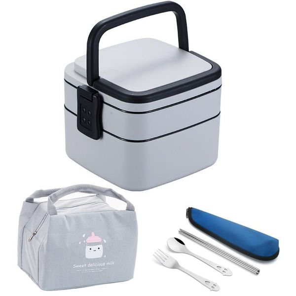 

dinnerware sets 2layer microwave safe lunch box small cute student school bento with compartment kids snack sushi container utensil set