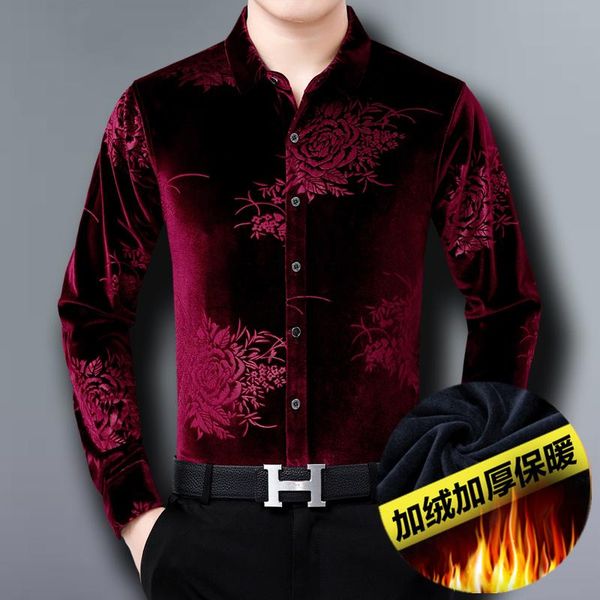 

winter warm mens thermal velvet shirts for luxury red blouses large size claret velour blue flannel clothing 40s 50s men's casual, White;black