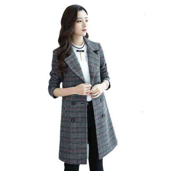 

autumn and winter women's large size 200kg fat mm increased medium long plaid windbreaker coat middle-aged, Black