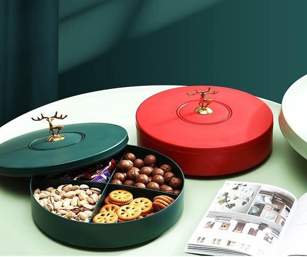 

storage bottles & jars creative candy box plastic household living room rotating dried fruit snack tray split grid with lid nuts festive