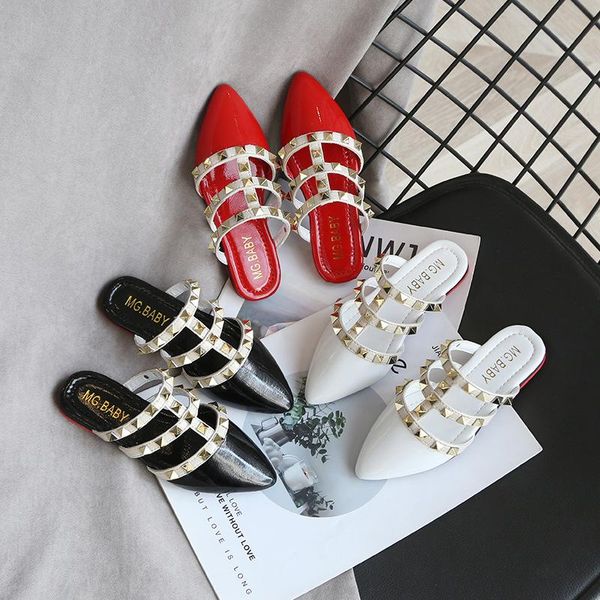 

children's roman willow nail spring and summer 2021 pointy little girl princess shoes antiskid fashion girl's cool slipper trend s, Black;red