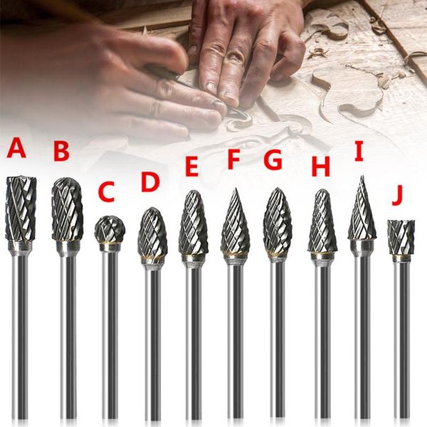 

nail drill & accessories carbide burr set 10pcs tungsten rotary files bits for die grinder metal wood carving polishing drilling