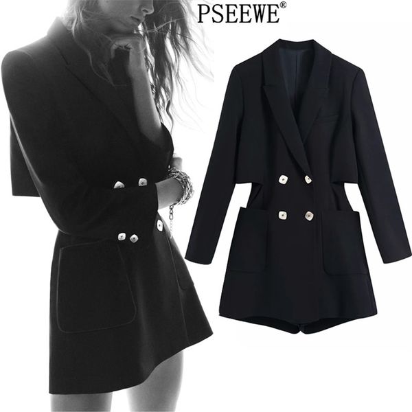 

black short blazer jumpsuit women spring fashion long sleeve elegant woman jumpsuits double breasted combishort 210519, Black;white