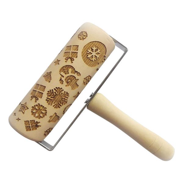 Push-Stil Weihnachtsprägung Rolling Pin Printed Cookie Teig Stick Fondant Werkzeug Backkuchen Teig Gravierte Roller Pins 211008