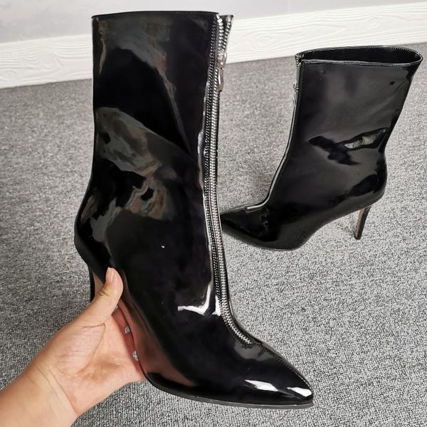 

boots dovereiss fashion women's shoes winter elegant pure color front zipper stilettos heels ankle 35-47, Black