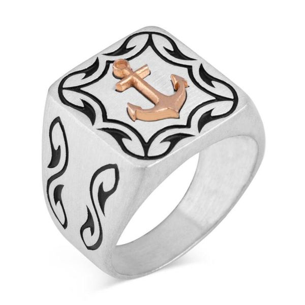 

white anchor silver ring vintage men made in turkey solid 925 sterling cluster rings, Golden;silver